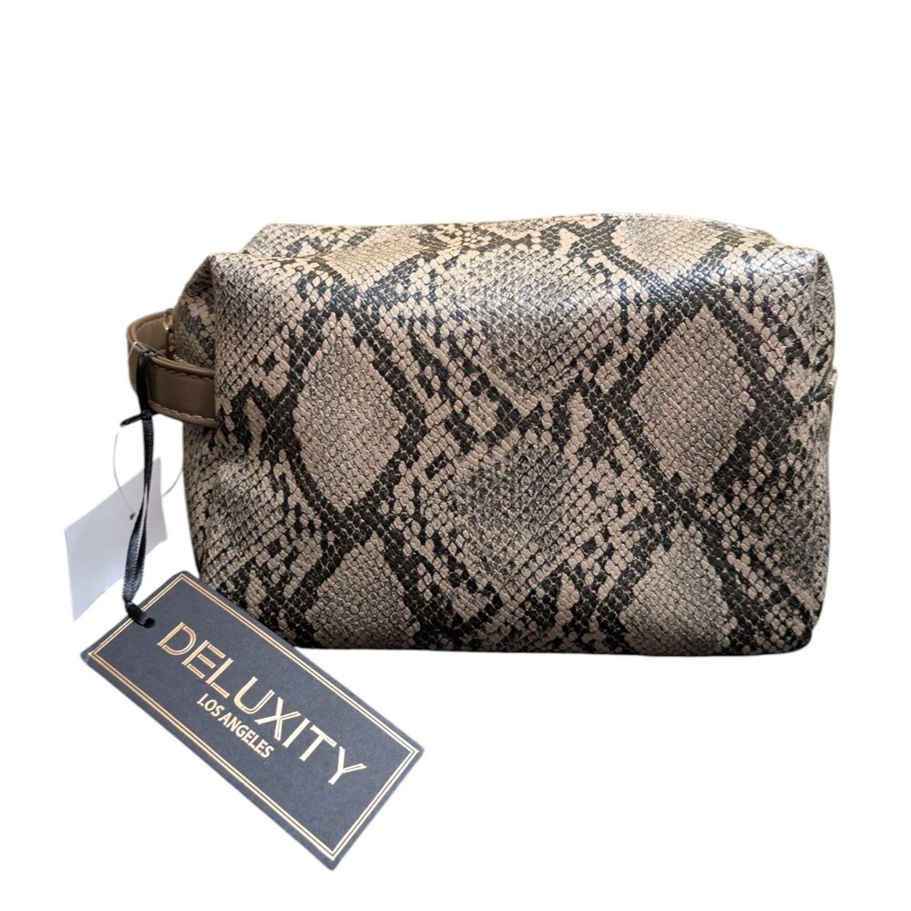 Deluxity Los Angeles Snakeskin Cosmetic Bag Makeup Pouch Toiletry Case NEW - Picture 2 of 4
